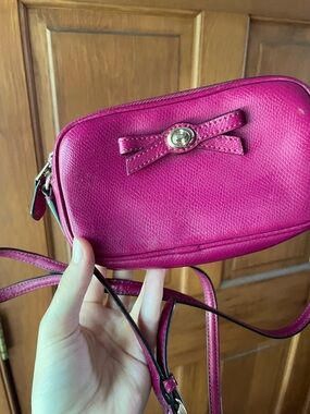 🍓Saffiano leather Coach Turnlock Bow crossbody bag🍓